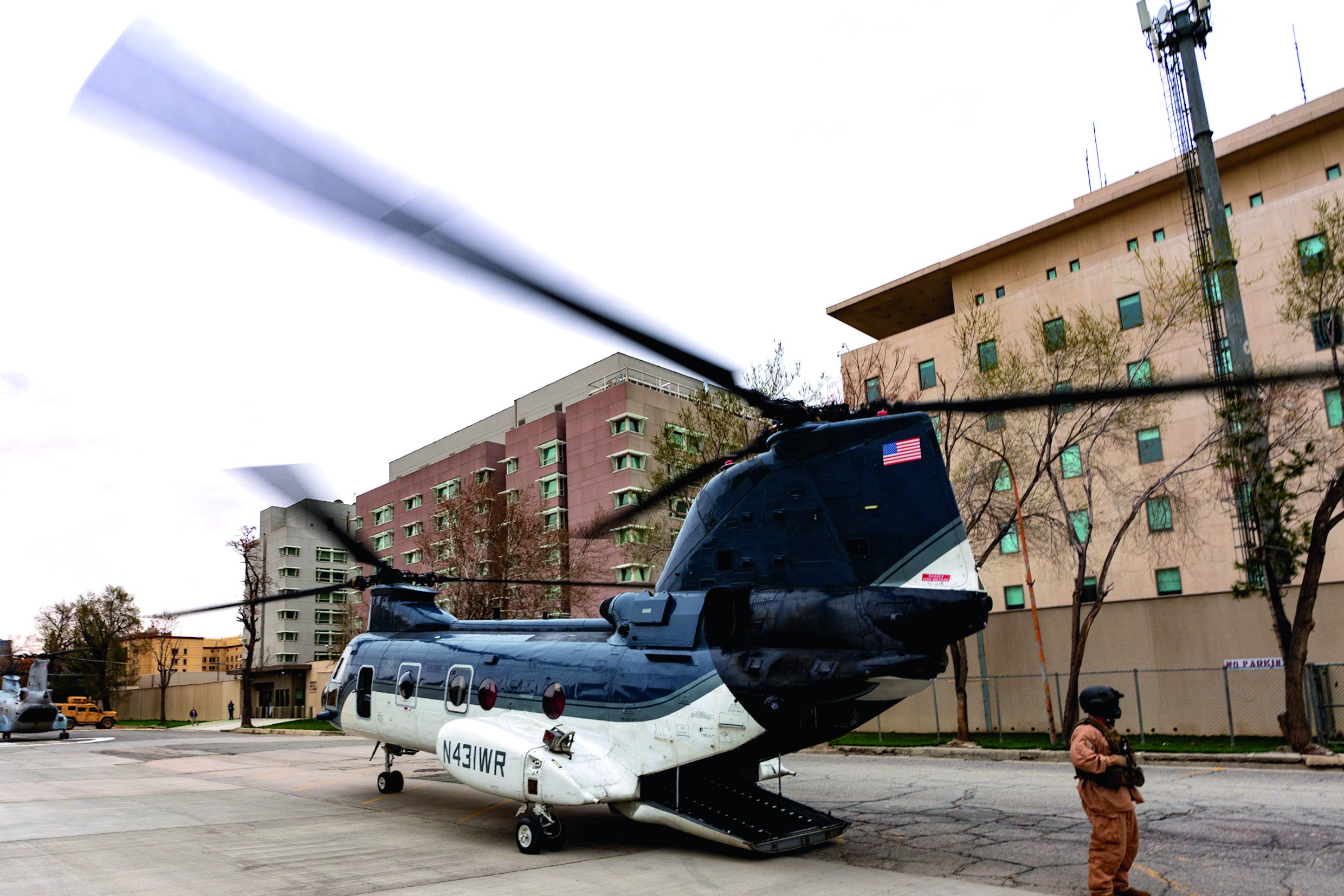 US State Dept CH-46E Sea Knight at US Embassy in Kabul 23-03-20 [US State Department/Ronny Przysucha]