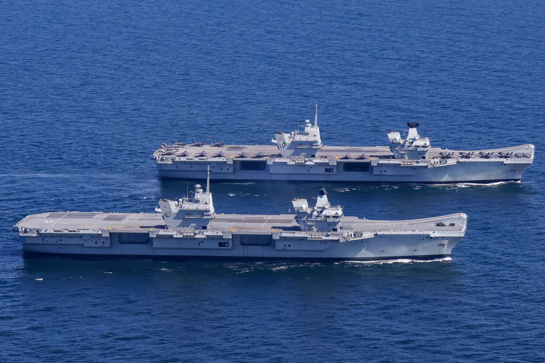 HMS Queen Elizabeth and HMS Prince of Wales at sea [MOD Crown Copyright/Petty Officer Photographer Jay Allen]