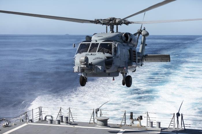 RAN MH-60R Seahawk prepares to land aboard HMAS Brisbane [Commonwealth of Australia-Department of Defence/LSIS Daniel Goodman]
