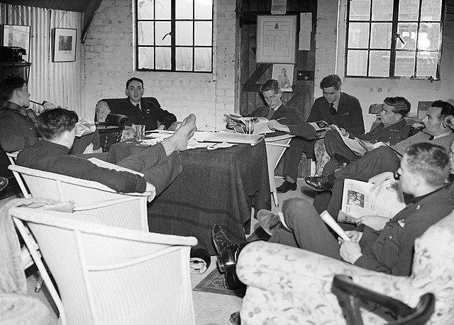 19 Squadron pilots relaxing in the crew room