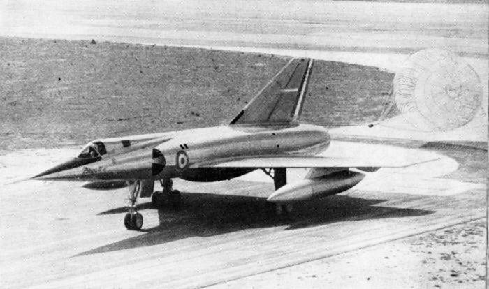 Only the bogie undercarriage units and the longer tandem cockpit enclosure provide immediately distinguishing features between the Mirage IV, seen here with its half-ribbon brake parachute deployed, and the smaller Mirage III fighter.