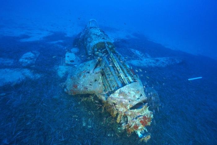 The submerged wreck of what is believed to be Spitfire Mk.Vc ES182.