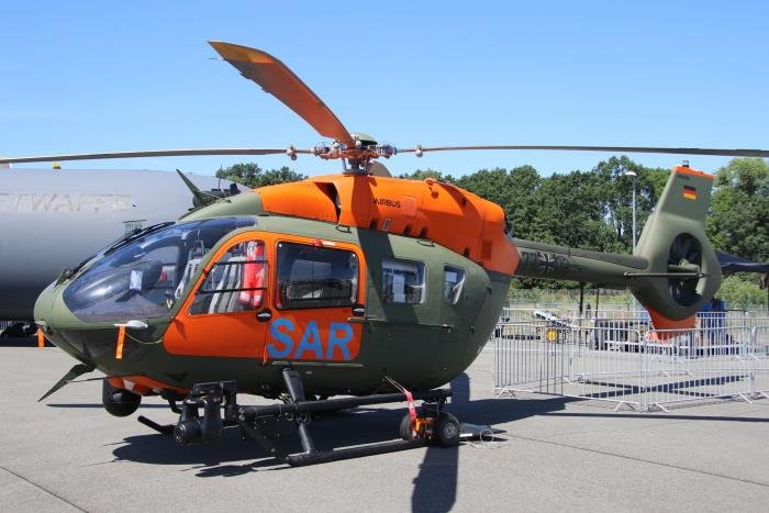 Three different military derivatives of the Airbus H145 are on display at the ILA Berlin Airshow 2022, comprising a Heeresflieger-operated H145M LUH SAR (serial 77+03); a H145M from HSG 64, configured for Special Forces operations (serial 74+09); and a US Army UH-72A (serial 09-72105) from the Hohenfels-based JMRC.