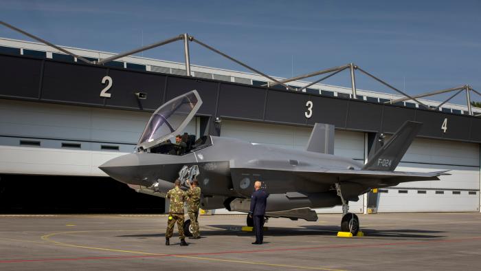 Squadron Commander of 313 Sqn, Neils Van Hussen is welcomed by ground crew and RNLAF officials as he brings serial F-024 to a standstill post delivery flight from Cameri Air Base in Italy.