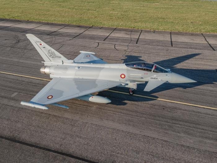 The first Qatar Emiri Air Force Eurofighter Typhoon (serial QA404), which was handed over during a ceremony at BAE Systems' facility in Warton, Lancashire, on August 15, 2022.