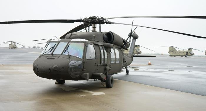 A US-operated UH-60V Black Hawk awaits its crew before conducting a sortie from the Eastern Army National Guard Aviation Training Site (EAATS) - a part of the Pennsylvania Army National Guard (ARNG) on October 6, 2021.