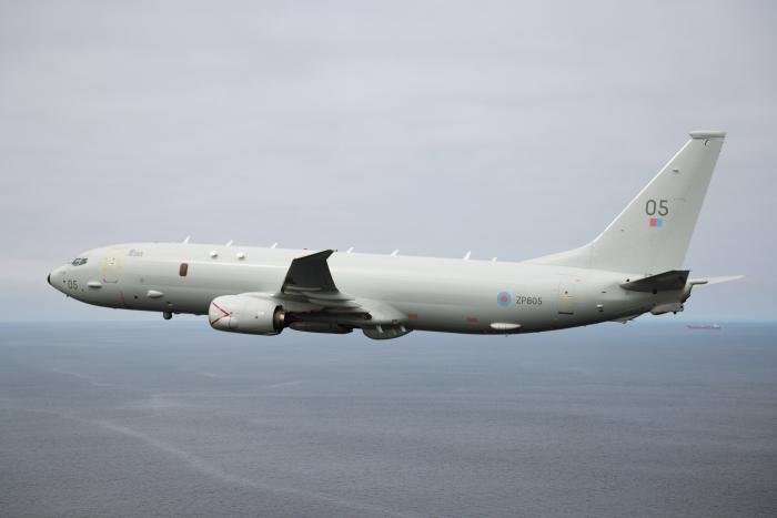 Boeing P-8A Poseidon MRA1 (serial ZP805 'Fulmar') from the RAF's No 120 Squadron at RAF Lossiemouth conducts a training flight over the Moray Firth in Scotland on July 22, 2021. The type - manned by a No 201 Squadron crew - supported its first SAR mission on August 18, 2022.