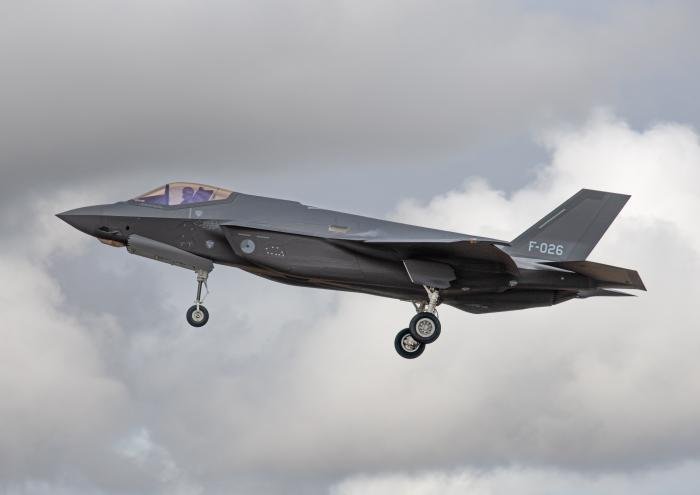 RNLAF F-35A Serial F-026 of 322 Squadron arrives at RAF Lakenheath for Ex Point Blank 22-4 from home base Leeuwarden AB.