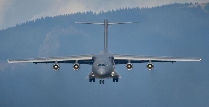 Y-20 serial 20214 on final approach after its flight from China.