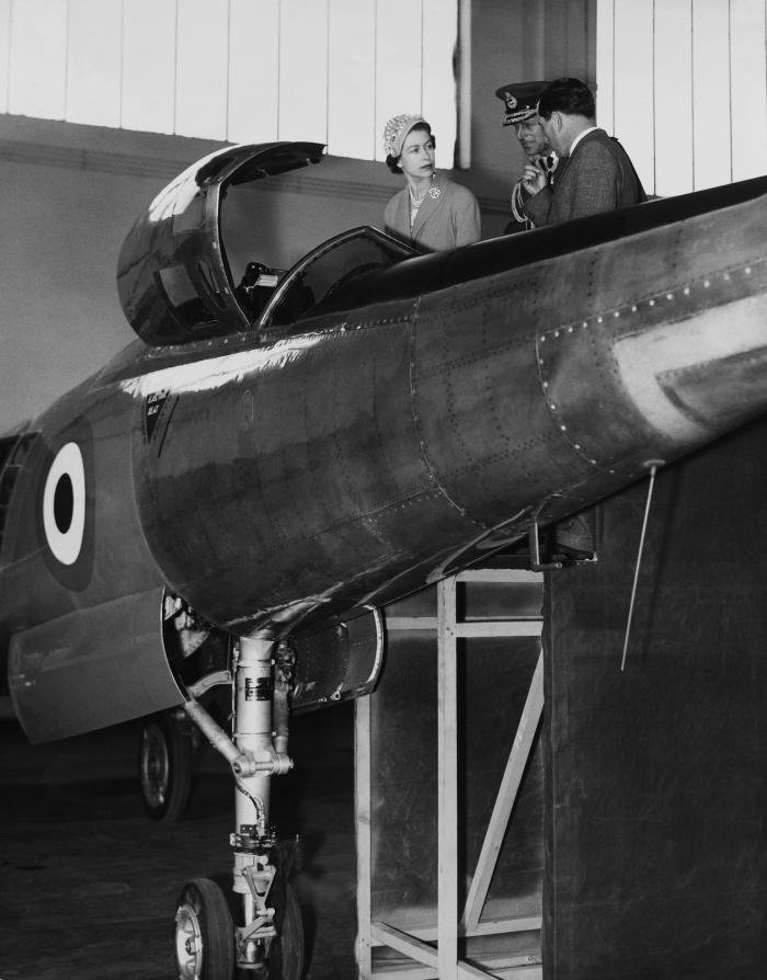 Queen Elizabeth II and the Duke of Edinburgh viewing the then fastest aircraft a Fairey Delta II, on June 1, 1957. The British-built experimental type was the first aircraft to exceed 1,000mph in level flight. On March 10, 1956, it set a new world speed record of 1,132mph which it held for more than a year.