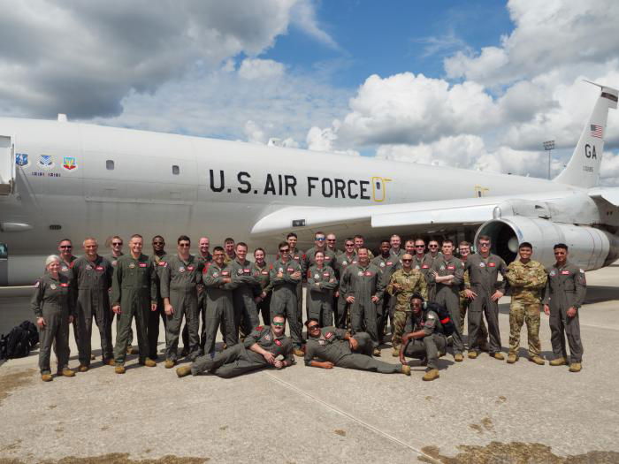 USAF personnel assigned to the 16th ACCS pose for a group picture in front of E-8C JSTARS (serial 94-0285) after the aircraft completed the unit's final local JSTARS sortie on September 8, 2022. The 16th ACCS has flown the E-8C operationally for the last 27 years.