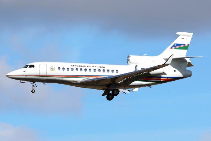The Government of Namibia's smart Dassault Falcon 7X, V5-GON (c/n 127) is a regular visitor to Europe. The jet was used by President Hage Geingob, who continued on from London to New York to attend the United Nations General Assembly