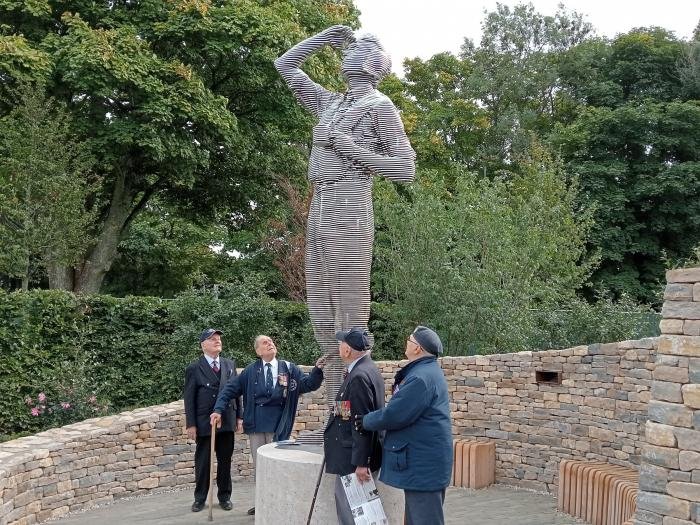 Left to right: Wg Cdr Colin Bell DFC, Sgt Harry Winters, Flt Lt George Dunn DFC and Corp Reg Lawrence looking at Biggin Hill's new memorial