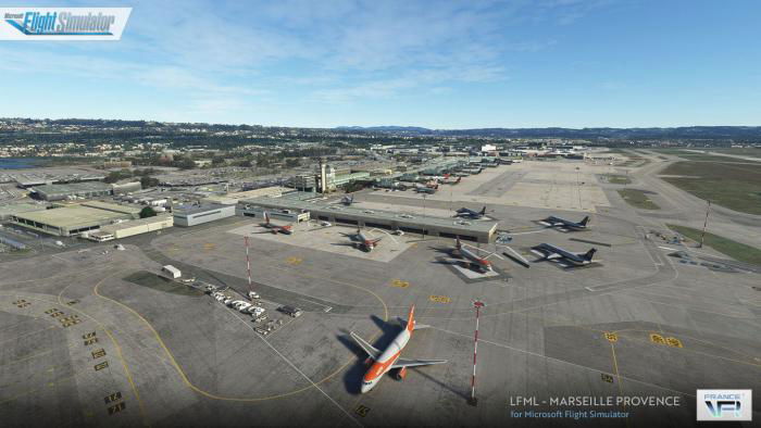 The airport features accurate ground markings.