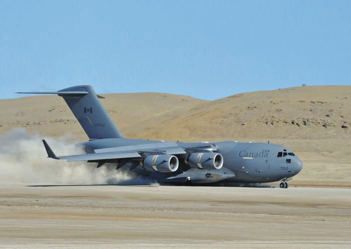 The RCAF is looking to hide aircraft from flight trackers where it feels operational security needs to be enhanced. This CC-177 from 429 Transport Squadron is shown landing on a gravel runway at Resolute Bay Airport in Canada’s northern Nunavut territory, demonstrating the type’s rough field capability. 