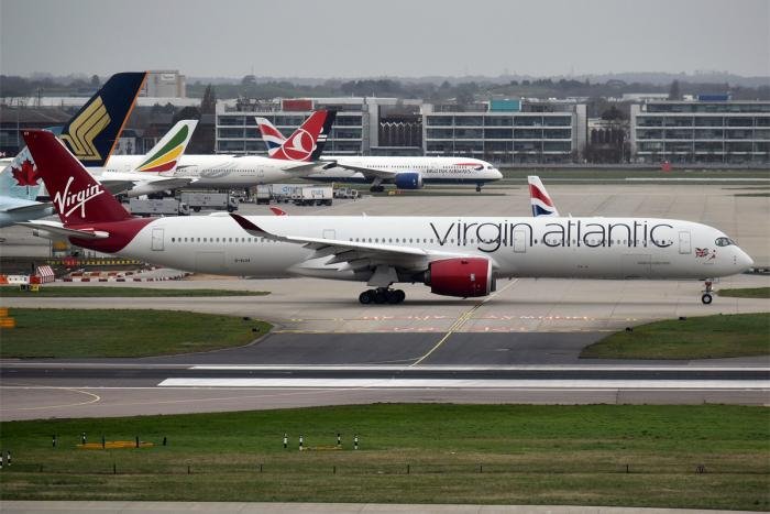 This Virgin Atlantic Airbus A350-1000, G-VLUX (c/n 274), is seen at its London/Heathrow home base