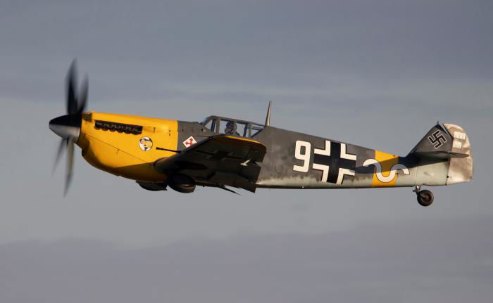 HA-1112-M1L Buchón G-AWHH, marked as ‘White 9’, during a Duxford display appearance in Anglia Aircraft Restorations’ hands.