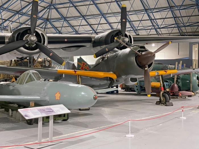 From left to right, the RAF Museum’s MXY-7 Ohka, Ki-100 and still-dismantled Ki-46-III after installation at Hendon on 25 October.