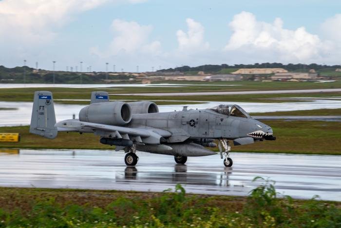 An A-10C Thunderbolt II (serial 79-0129 'FT') from the 23rd Wing's 74th FS 'Flying Tigers' taxis to the flightline after deploying from Moody AFB in Georgia, to Andersen AFB, Guam, on October 23, 2022, as part of a Dynamic Force Employment Operation.