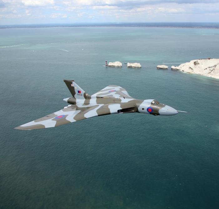 Two iconic sights in one image, XH558 over The Needles
