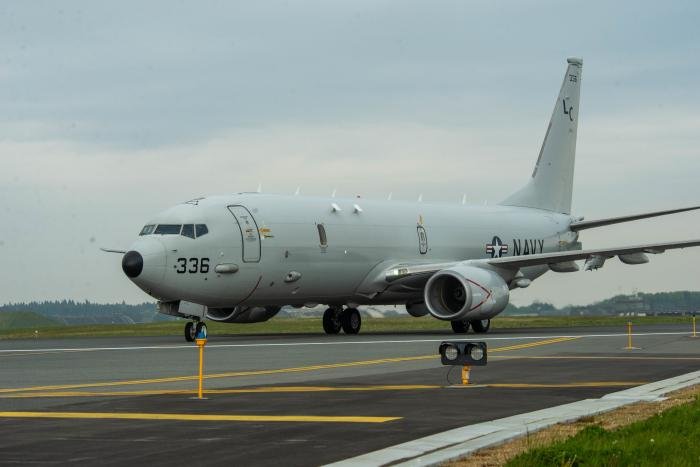 A Boeing P-8A Poseidon maritime patrol aircraft operated by the US Navy taxis by at Misawa Air Base, Japan, on May 13, 2022. Poseidons assigned to VP-45 'The World Famous Pelicans' participated in Exercise Keen Sword 2023, which was held from November 9-19, 2022.
