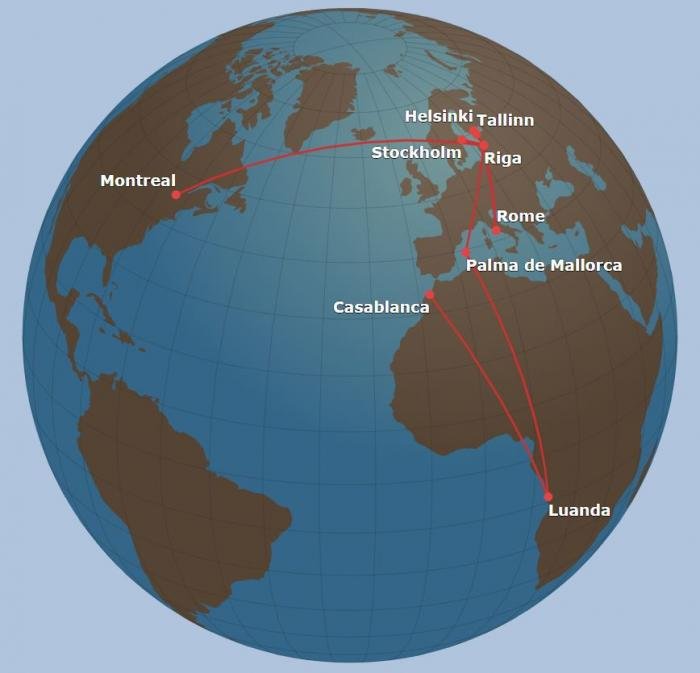 A map showing where the aircraft has flown in its first week with the airline.
