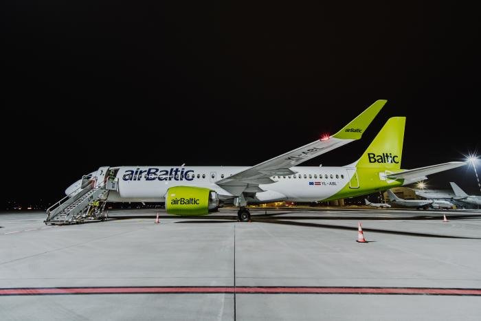 YL-ABL on the ground at Riga following its ferry flight from Airbus' Mirabel production facility.
