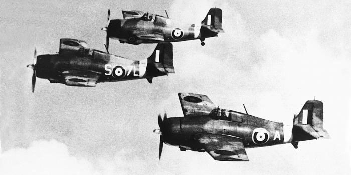A late 1940 image of three Martlet Is, led by BJ561, from 804 Squadron. The type can be said to have served in the Battle of Britain by virtue of its adoption by 804, under Fighter Command control, prior to 1 November 1940.