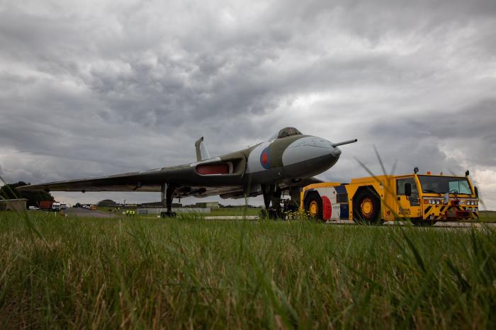 XM607 – the first Vulcan to be used for its intended role – heads for restoration on July 28, 2021. Work is ongoing at the Lincolnshire base