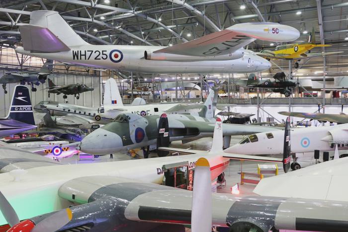 Spot the Vulcan! The still iconic curves of the ‘Big Delta’ are evident in this view of XJ824 surrounded by other legends of British aviation within IWM's AirSpace hangar