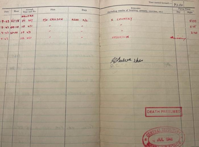 An image showing the final entry in Sgt Crisp’s logbook