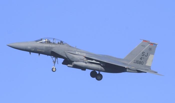 One of 15 F-15Es of the 336th FS, 4th FW deployed to Lakenheath. The reference to 4th TS on the tail is for the Training Squadron commander – the 4th TS being responsible for simulator training of Strike Eagle aircrew.