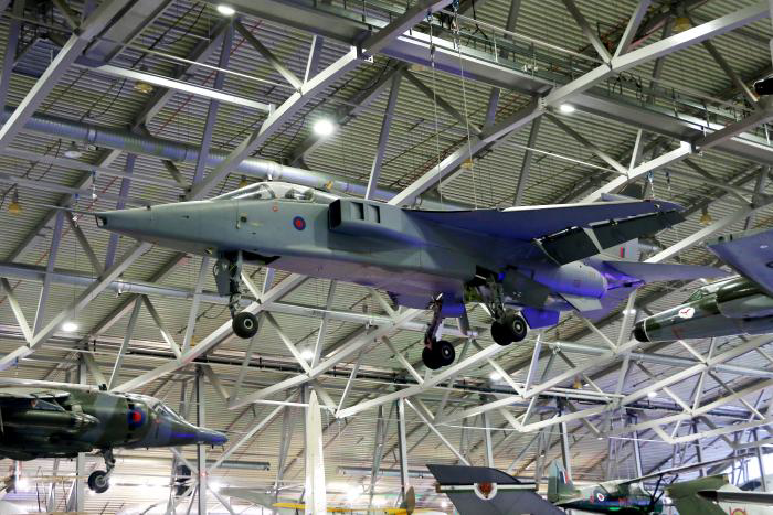 Jaguar GR.1B XX108 on show within Duxford’s AirSpace hangar