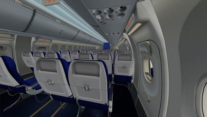 The aircraft sports a 3D passenger cabin.