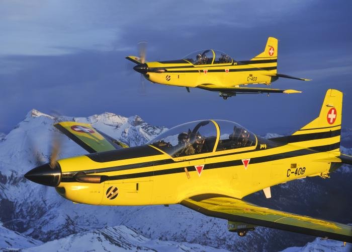 PC-9s over the Alps returning from a mission in November 2011.