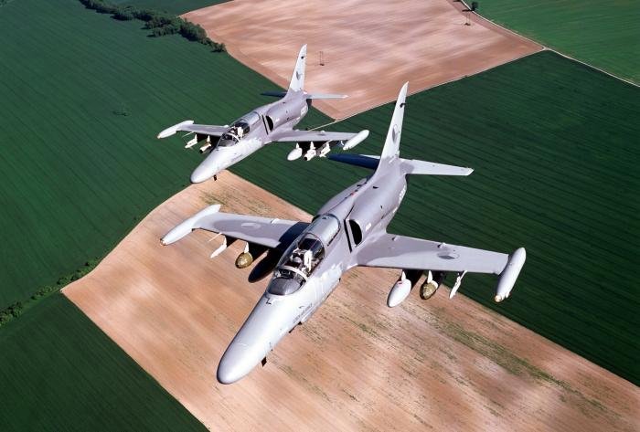 A pair of CzAF-operated L-159A ALCAs in flight. The Czech Republic and Iraq are the only military operators of the L-159, but Draken International has also purchased the type for use in supporting the adversary air training requirements of military air arms, such as the RAF.