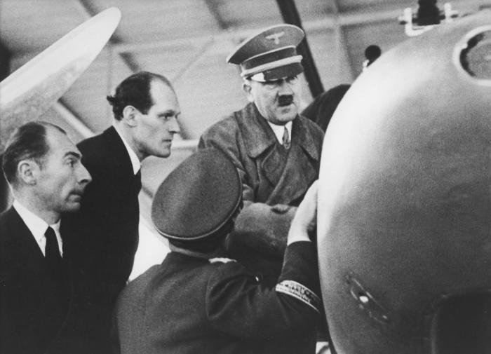 The Führer makes a pre-war visit to the Messerschmitt plant in Augsburg, with Willy Messerschmitt in attendance to his left.