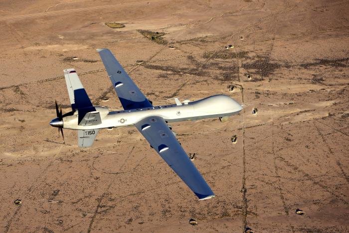 A USAF-operated MQ-9A Reaper flies a training mission over the Nevada Test and Training Range (NTTR) in Nevada on July 15, 2019.