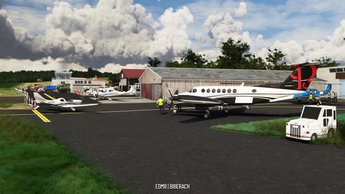 Details include static aircraft and animations such as people at the airfields and hangar doors.
