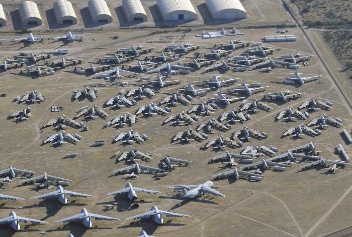 The B-52s (G and H models) are located at parking areas 24 (26 B-52s) and 26 (66 B-52s) and most of them arrived at Davis-Monthan by the early 1990s. Large aircraft in storage at AMARG such as the B-52 can require up to 300 hours for mothballing