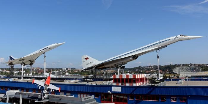 Former Air France Concorde F-BVFB (left) forms part of Germany’s Technik Museum Sinsheim collection alongside an example of its Soviet counterpart – Tupolev Tu-144 