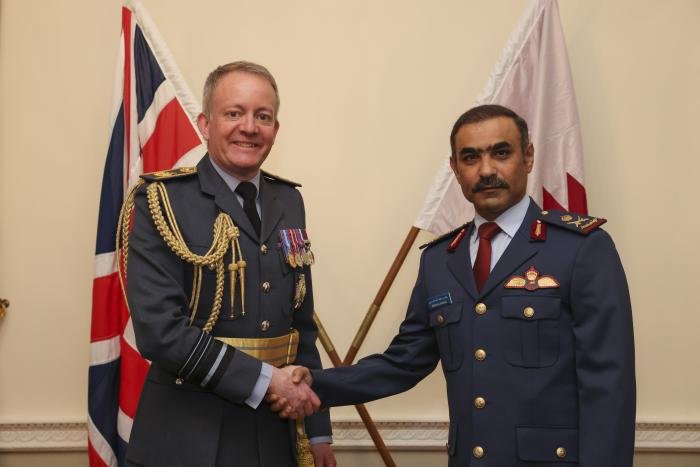The Commander of the Qatar Emiri Air Force, Maj General Al-Mannai and the Deputy Commander Capability for the RAF,  Air Marshall Knighton  sign  the 12 Sqn Extention