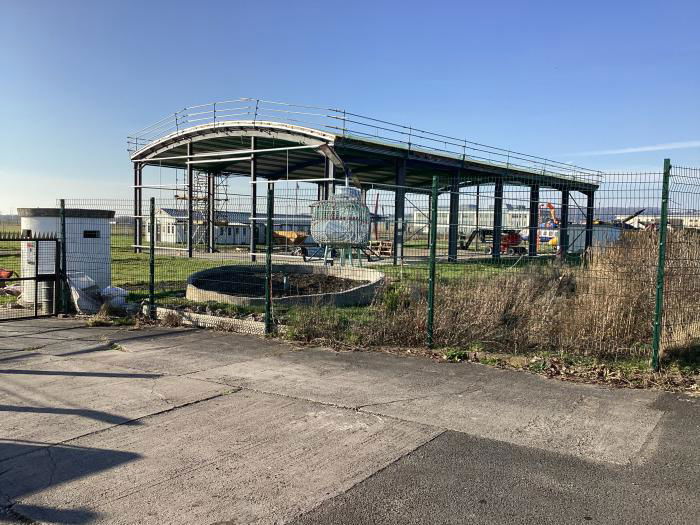 A view of the partially completed new hangar at Weston