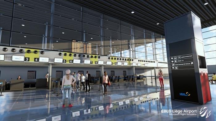 The terminal interior features animated passengers.