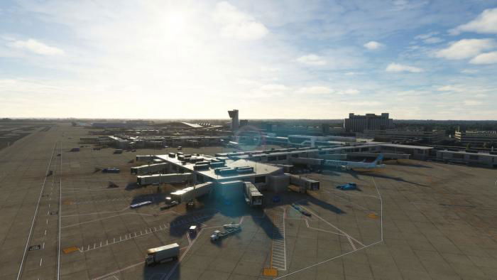 All airport buildings are recreated in detail.