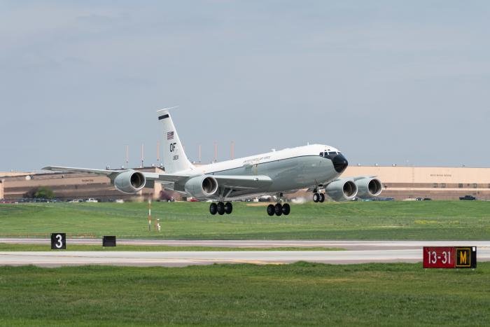 The second newly converted Boeing WC-135R Constant Phoenix (serial 64-14831 'OF') arrives at Offutt AFB, Nebraska, on May 11, 2023. The aircraft is the second of three WC-135Rs that will be operated by the 55th Wing from Offutt.