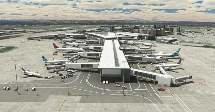 The airport buildings are accurately recreated along with animated jetways.