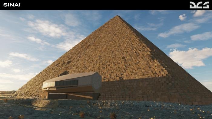 The Giza pyramids are modelled in detail.