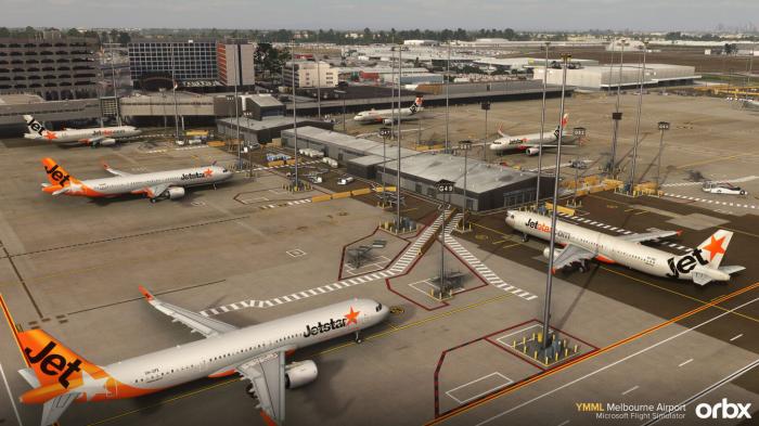 Each parking location is recreated with real-world apron markings.