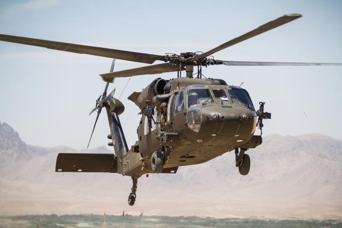 A Sikorsky UH-60 Black Hawk assigned to the US Army's Task Force Warhawk - a part of the 16th Combat Aviation Brigade's 7th Infantry Division - prepares to land in Afghanistan's Uruzgan province on May 1, 2017.